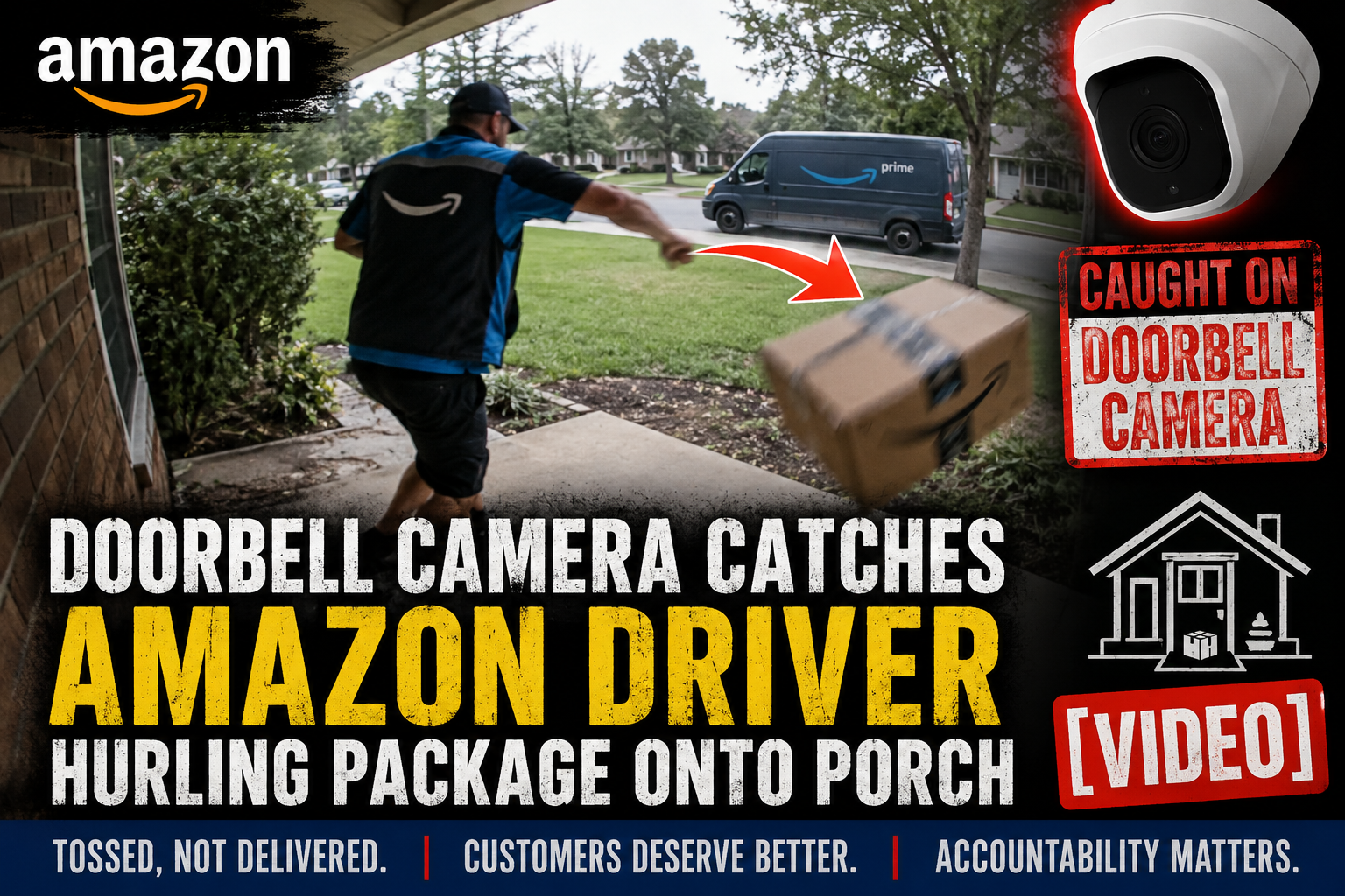 Doorbell Camera Captures Amazon Driver Tossing a Package Onto a Customer’s Porch