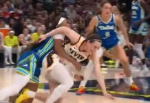 Caitlin Clark Is Pulled Down During a Physical Fever-Wings Matchup